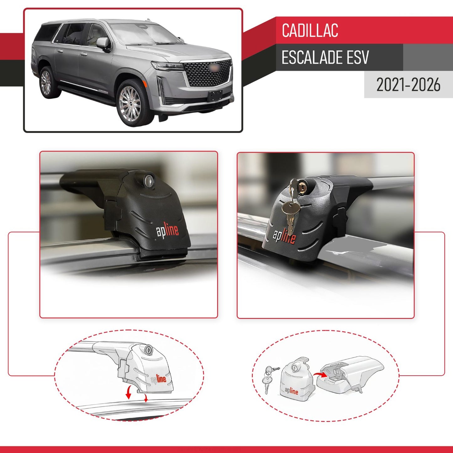 Compatibile con Cadillac Escalade ESV 2021-2024 ACE-2 Barre Tetto Portapacchi Auto Barre Portatutto Grigo Alluminio 2 Barre