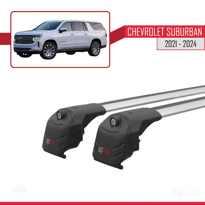 Kompatibel mit Chevrolet Suburban 2021-2024 ACE-2 Dachreling Gepäckträger Graues Aluminium 2 Stangen