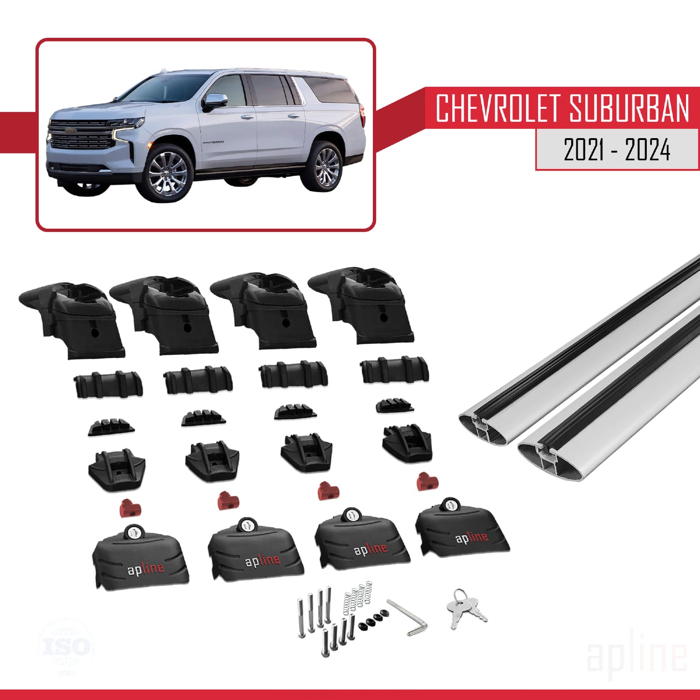 Kompatibel mit Chevrolet Suburban 2021-2024 ACE-2 Dachreling Gepäckträger Graues Aluminium 2 Stangen