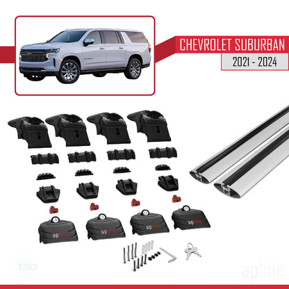 Kompatibel mit Chevrolet Suburban 2021-2024 ACE-2 Dachreling Gepäckträger Graues Aluminium 2 Stangen