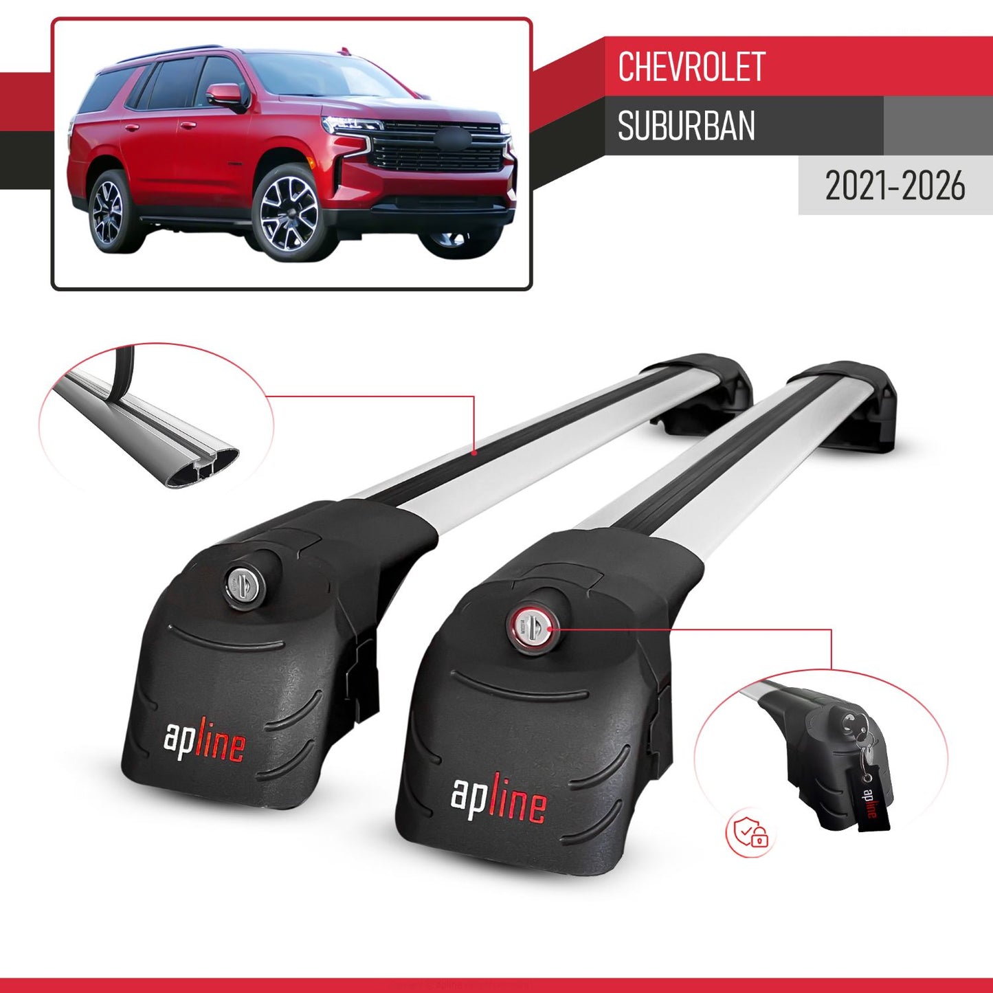 Compatibile con Chevrolet Suburban 2021-2024 ACE-2 Barre Tetto Portapacchi Auto Barre Portatutto Grigo Alluminio 2 Barre
