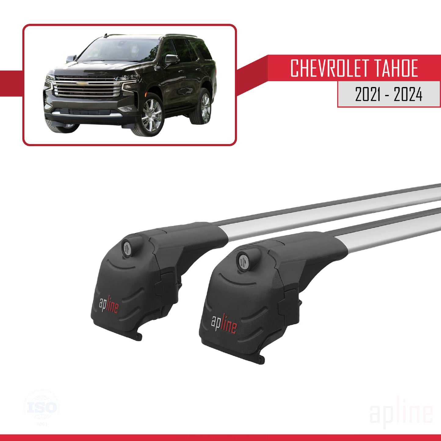 Kompatibel mit Chevrolet Tahoe 2021-2024 ACE-2 Dachgepäckträger, Reling, Gepäckträger, graues Aluminium, 2 Stangen