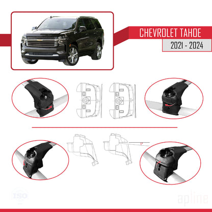 Kompatibel mit Chevrolet Tahoe 2021-2024 ACE-2 Dachgepäckträger, Reling, Gepäckträger, graues Aluminium, 2 Stangen