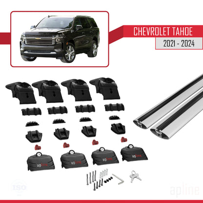 Kompatibel mit Chevrolet Tahoe 2021-2024 ACE-2 Dachgepäckträger, Reling, Gepäckträger, graues Aluminium, 2 Stangen