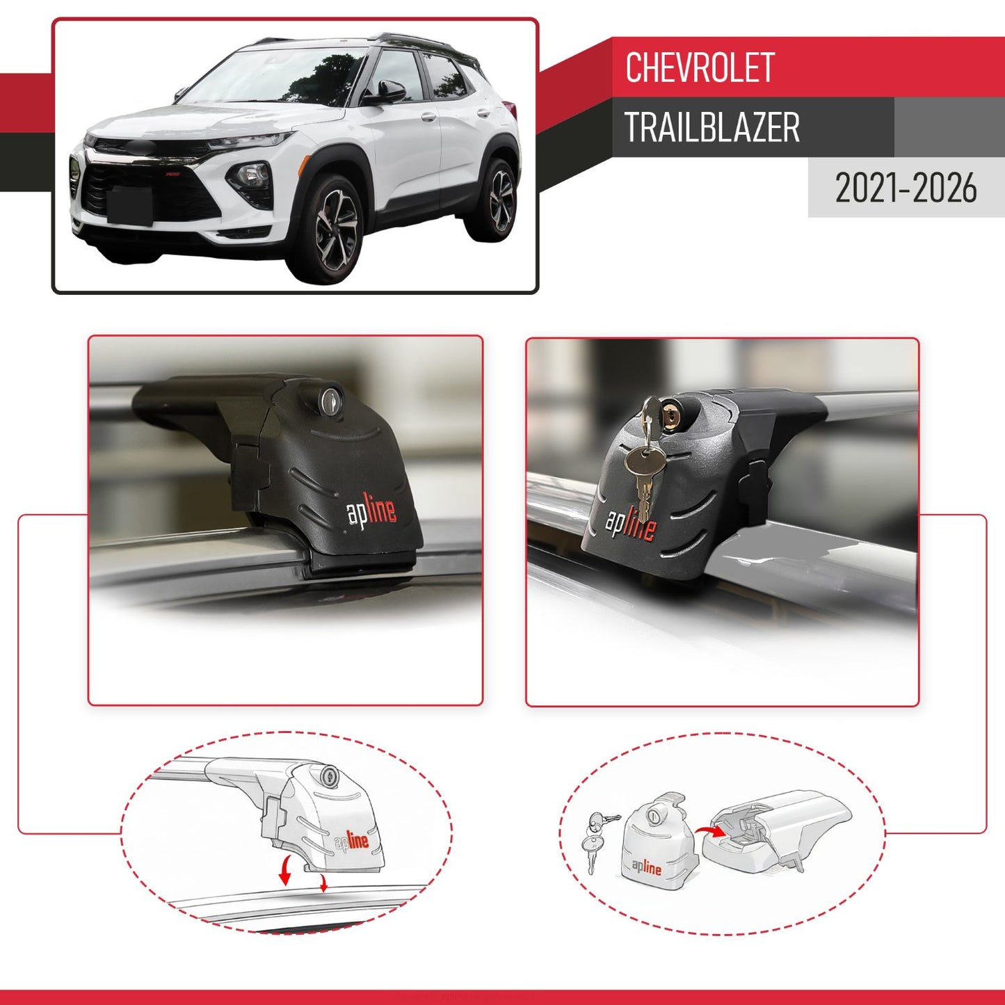 Compatibile con Chevrolet Trailblazer 2021-2024 ACE-2 Barre Tetto Portapacchi Auto Barre Portatutto Grigo Alluminio 2 Barre