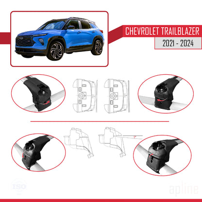 Kompatibel mit Chevrolet Trailblazer 2021-2024 ACE-2 Dachgepäckträger, Reling, Gepäckträger, graues Aluminium, 2 Stangen