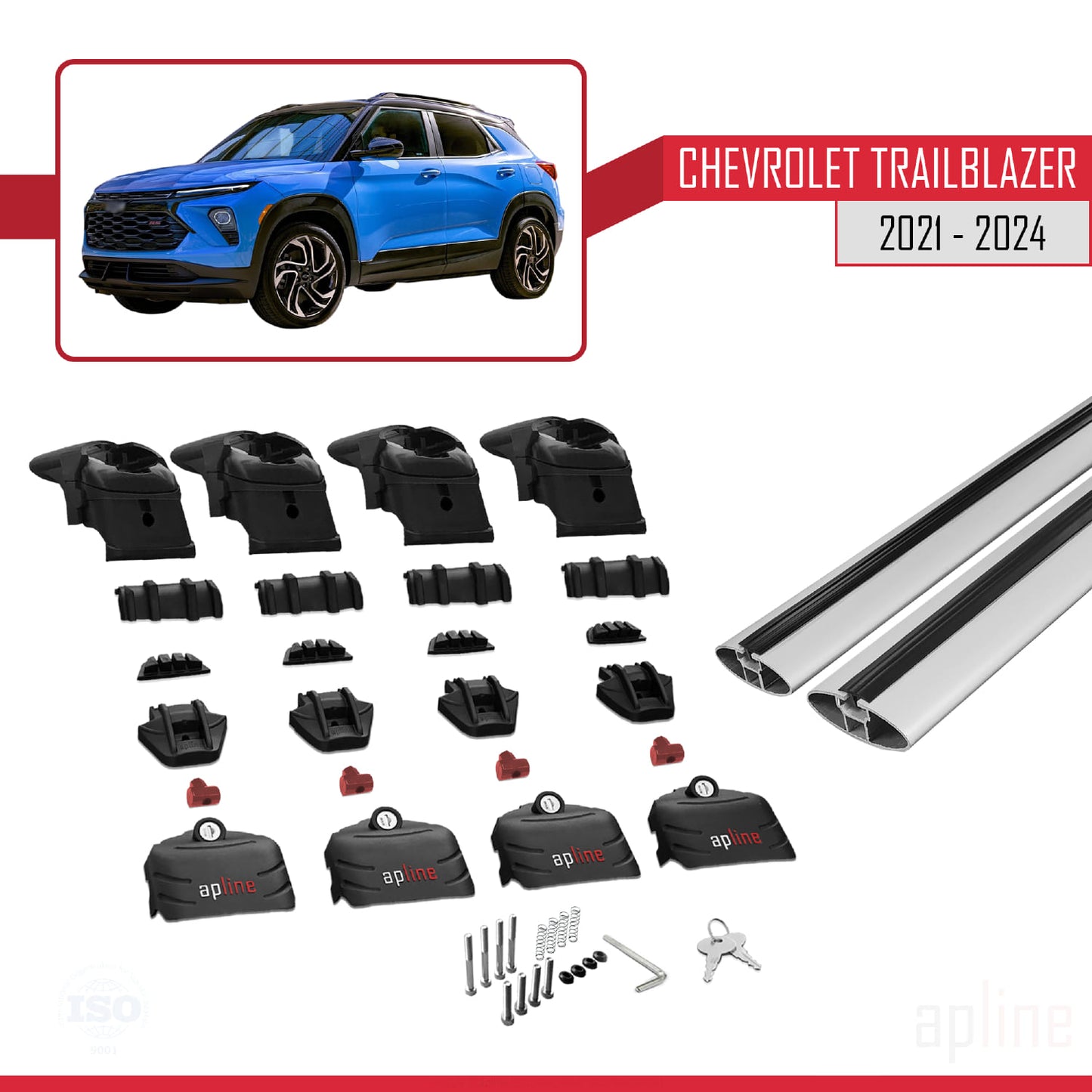 Kompatibel mit Chevrolet Trailblazer 2021-2024 ACE-2 Dachgepäckträger, Reling, Gepäckträger, graues Aluminium, 2 Stangen