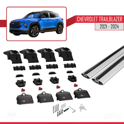 Kompatibel mit Chevrolet Trailblazer 2021-2024 ACE-2 Dachgepäckträger, Reling, Gepäckträger, graues Aluminium, 2 Stangen