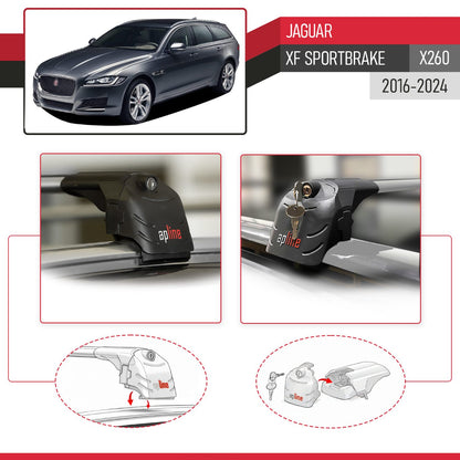 Compatible with Jaguar XF S 2018-2024 ACE-2 Car Roof Rack Cross Bar Grey Aluminium 2 Bars