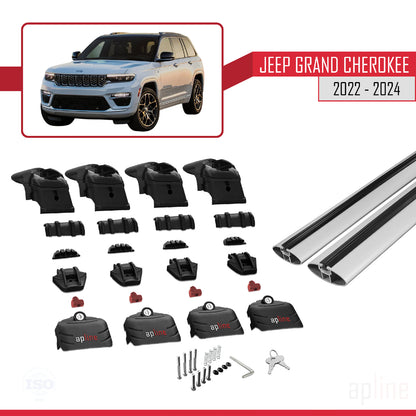Compatible avec Jeep Grand Cherokee 2022-2024 ACE-2 Barres de Toit Railing Porte-Bagages de Voiture Gris Aluminium 2 Barres