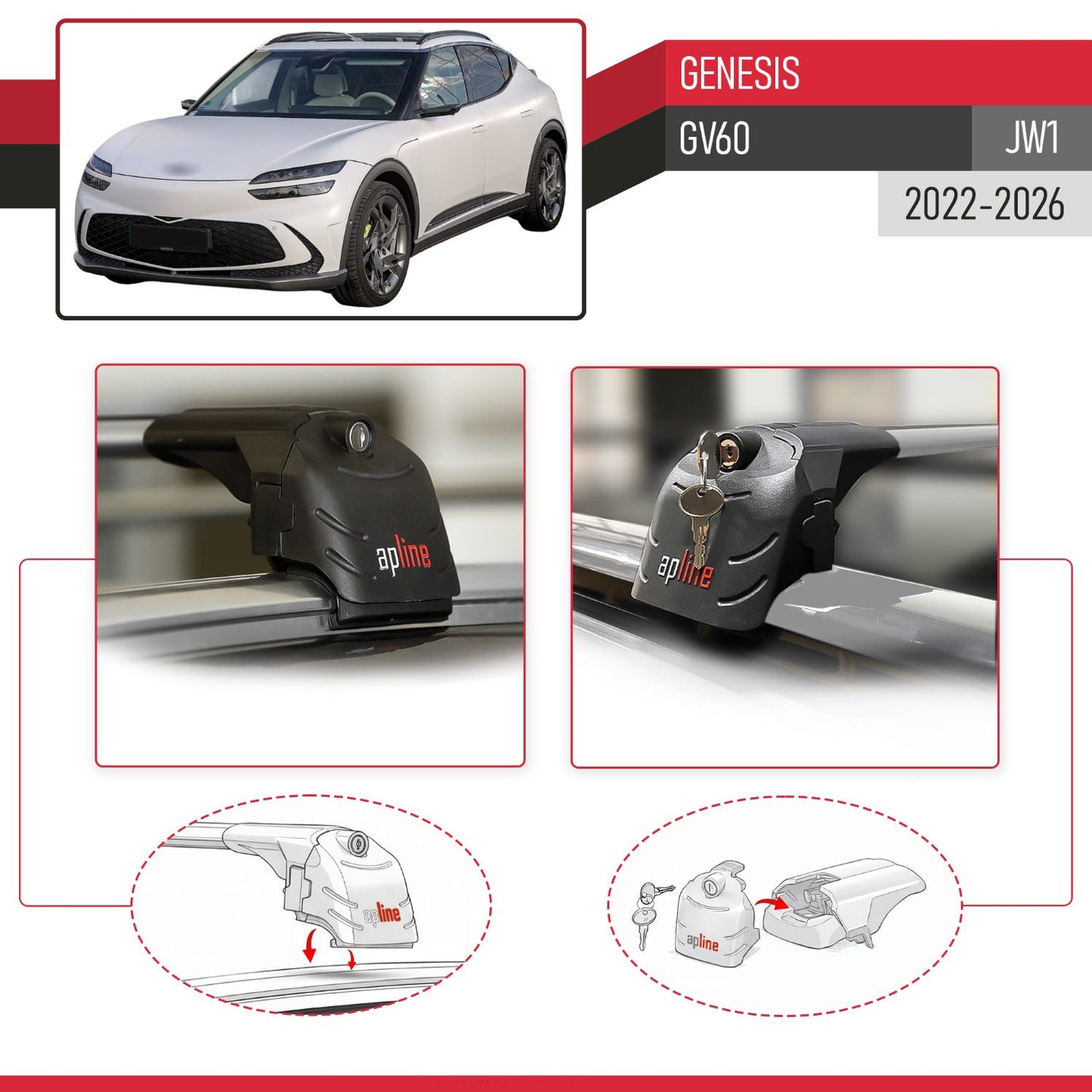 Compatibile con Genesis GV60 2023-2024 ACE-2 Barre Tetto Portapacchi Auto Barre Portatutto Grigo Alluminio 2 Barre