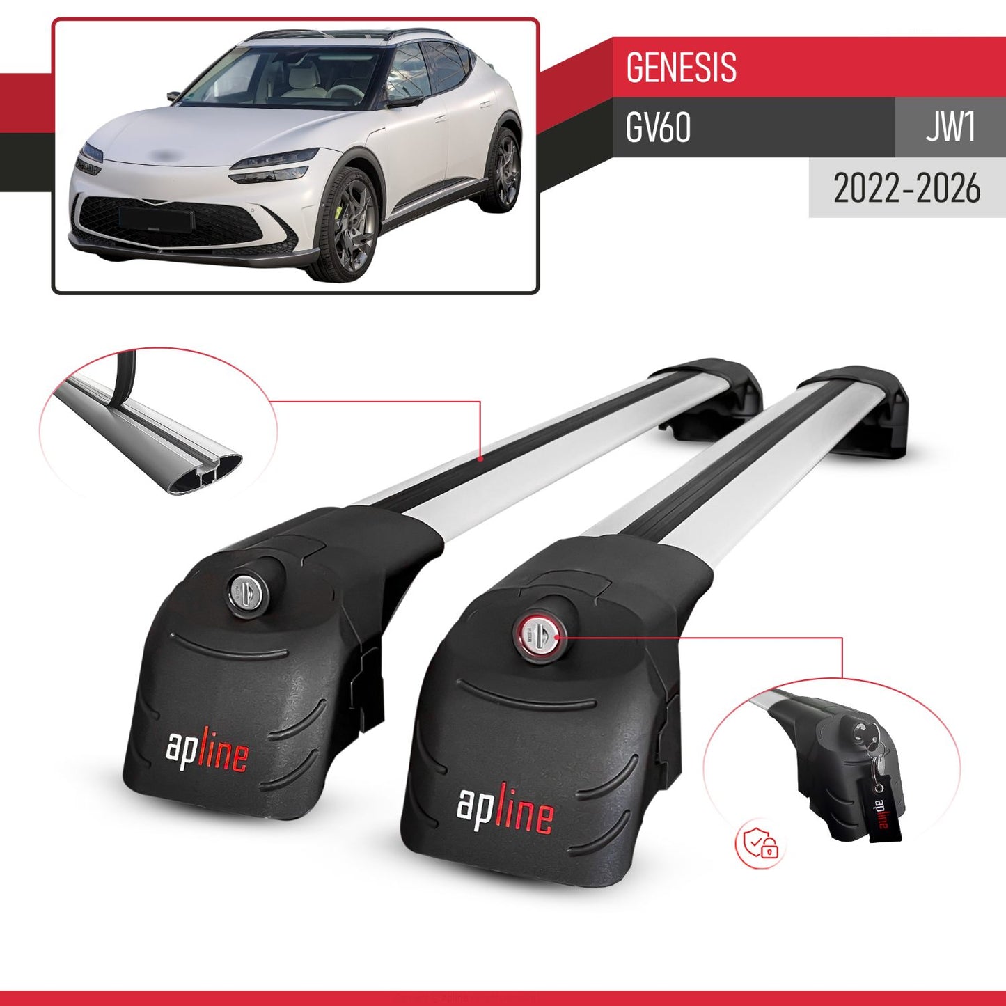 Compatibile con Genesis GV60 2023-2024 ACE-2 Barre Tetto Portapacchi Auto Barre Portatutto Grigo Alluminio 2 Barre