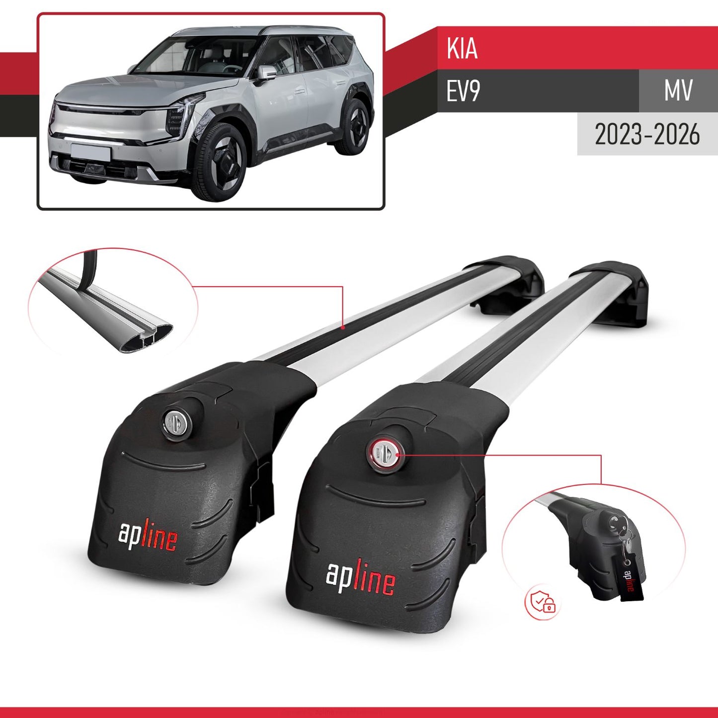 Compatibile con Kia E V9 2024-2025 ACE-2 Barre Tetto Portapacchi Auto Barre Portatutto Grigo Alluminio 2 Barre