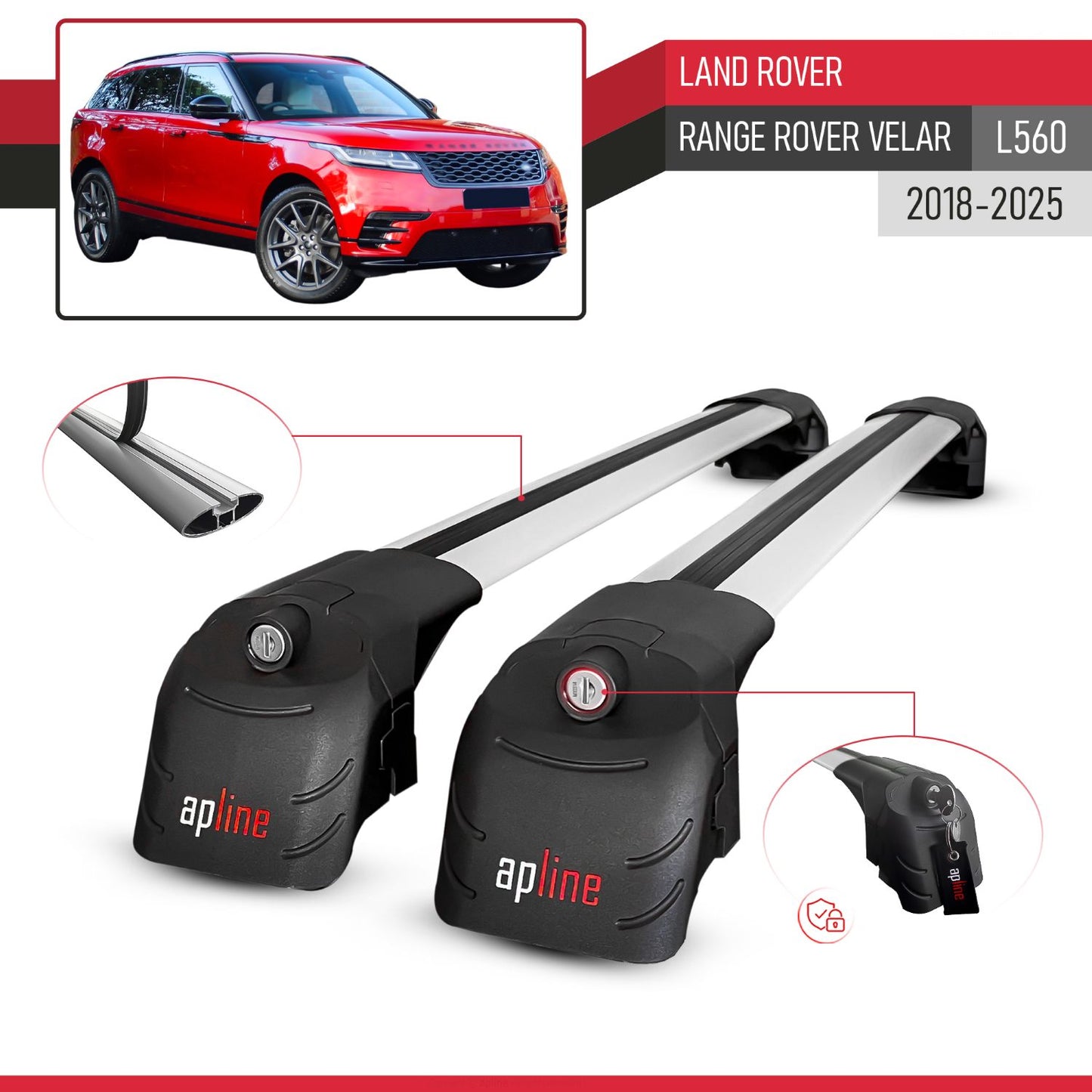 Compatible with Land Rover Range Rover Velar 2018-2024 ACE-2 Car Roof Rack Cross Bar Grey Aluminium 2 Bars