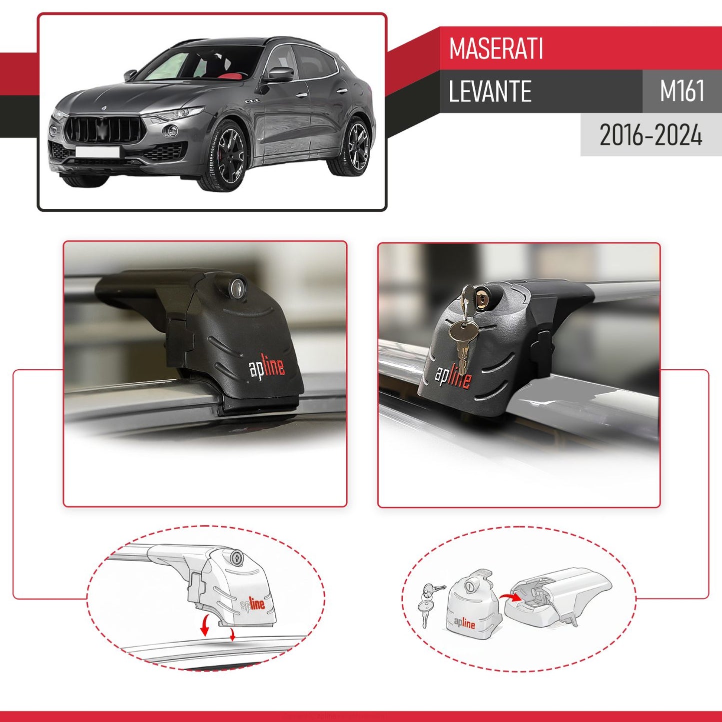 Compatible with Maserati Levante 2017-2024 ACE-2 Car Roof Rack Cross Bar Grey Aluminium 2 Bars