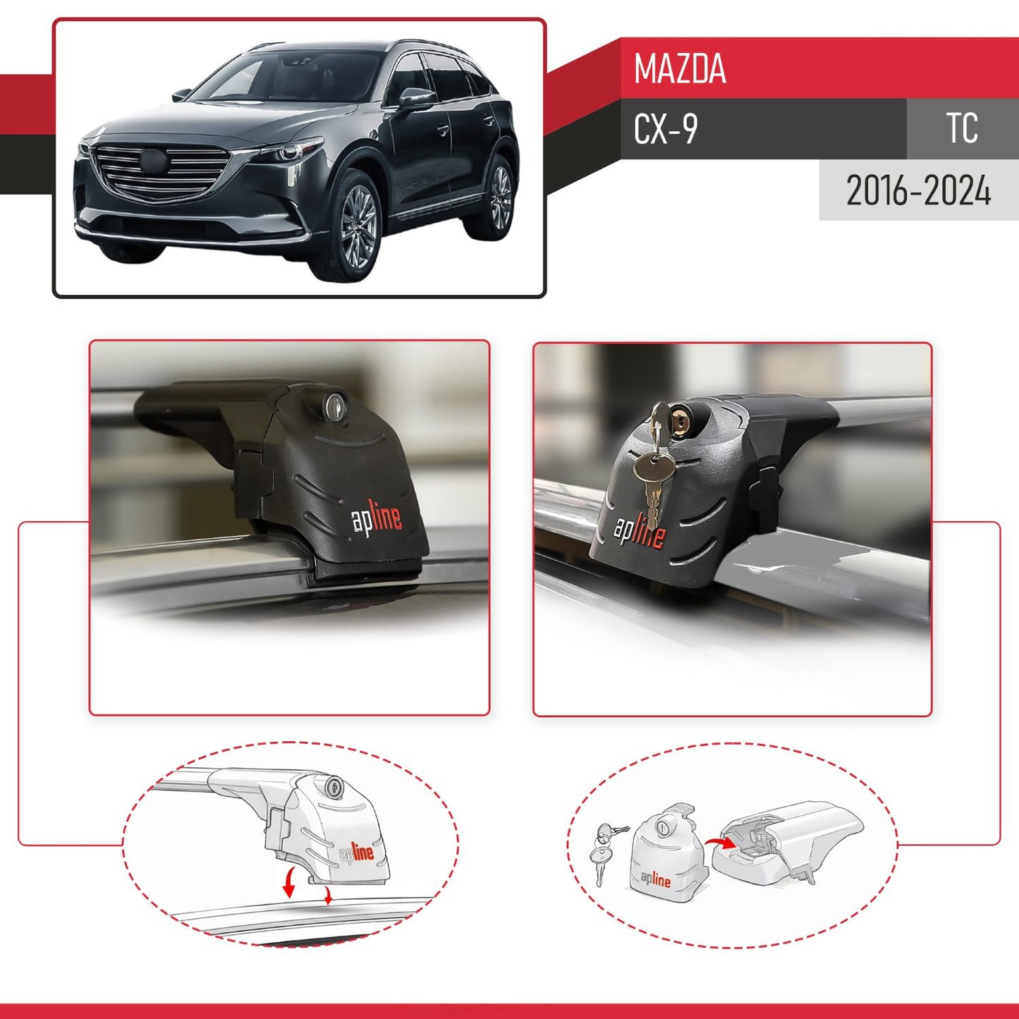 Compatibile con Mazda CX-9 2016-2023 ACE-2 Barre Tetto Portapacchi Auto Barre Portatutto Grigo Alluminio 2 Barre