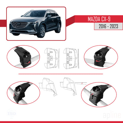 Compatible with Mazda CX-9 2016-2023 ACE-2 Car Roof Rack Cross Bar Grey Aluminium 2 Bars