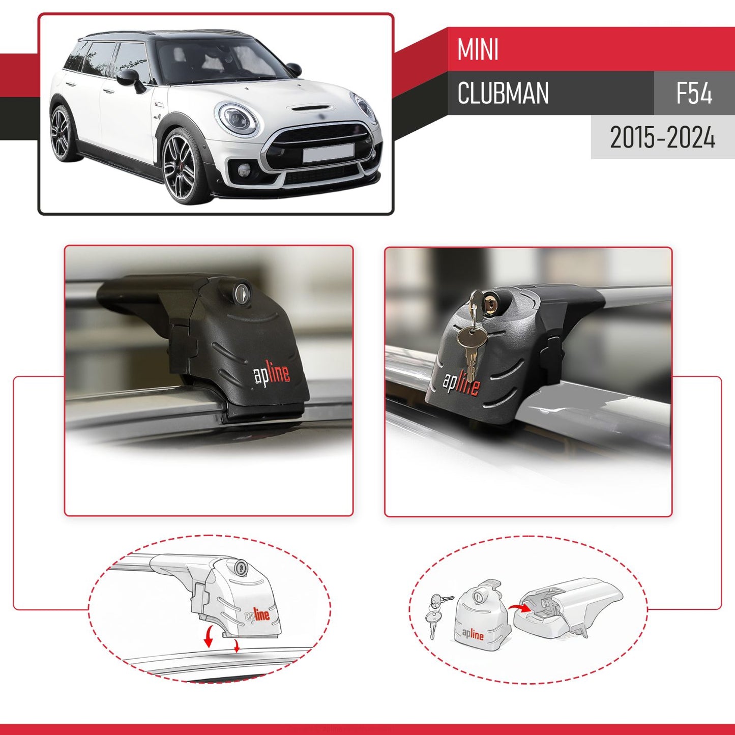 Compatibile con Mini Clubman F54 2016-2024 ACE-2 Barre Tetto Portapacchi Auto Barre Portatutto Grigo Alluminio 2 Barre