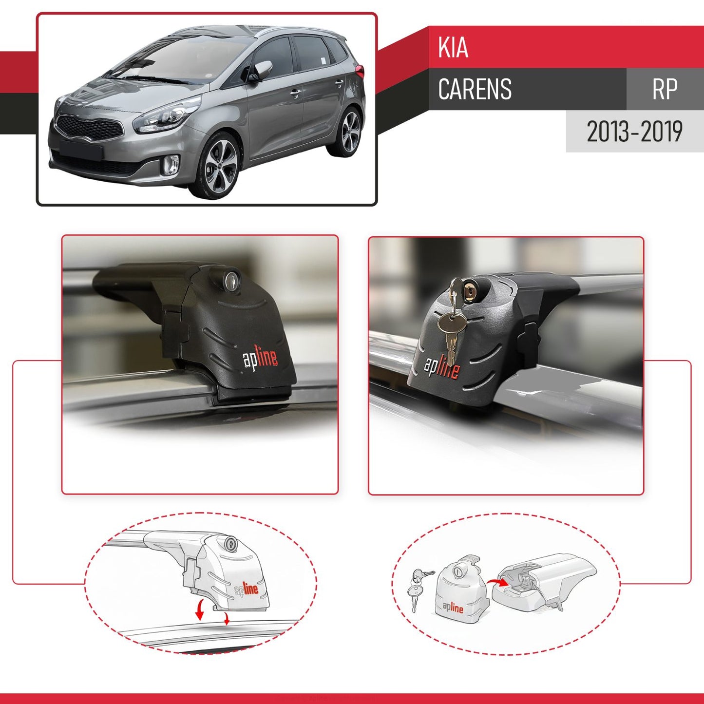 Compatibile con Kia Carens 2013-2019 ACE-2 Barre Tetto Portapacchi Auto Barre Portatutto Grigo Alluminio 2 Barre