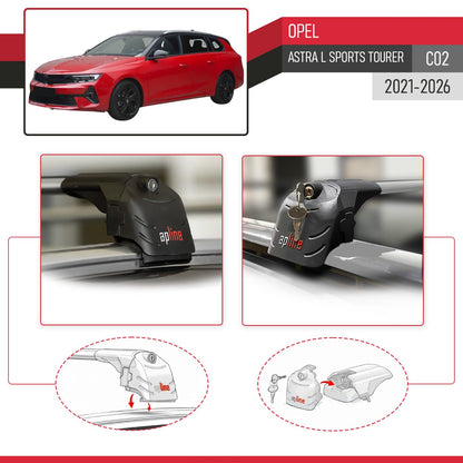 Compatible with Opel Astra L Sports Tourer 2021-2024 ACE-2 Car Roof Rack Cross Bar Grey Aluminium 2 Bars