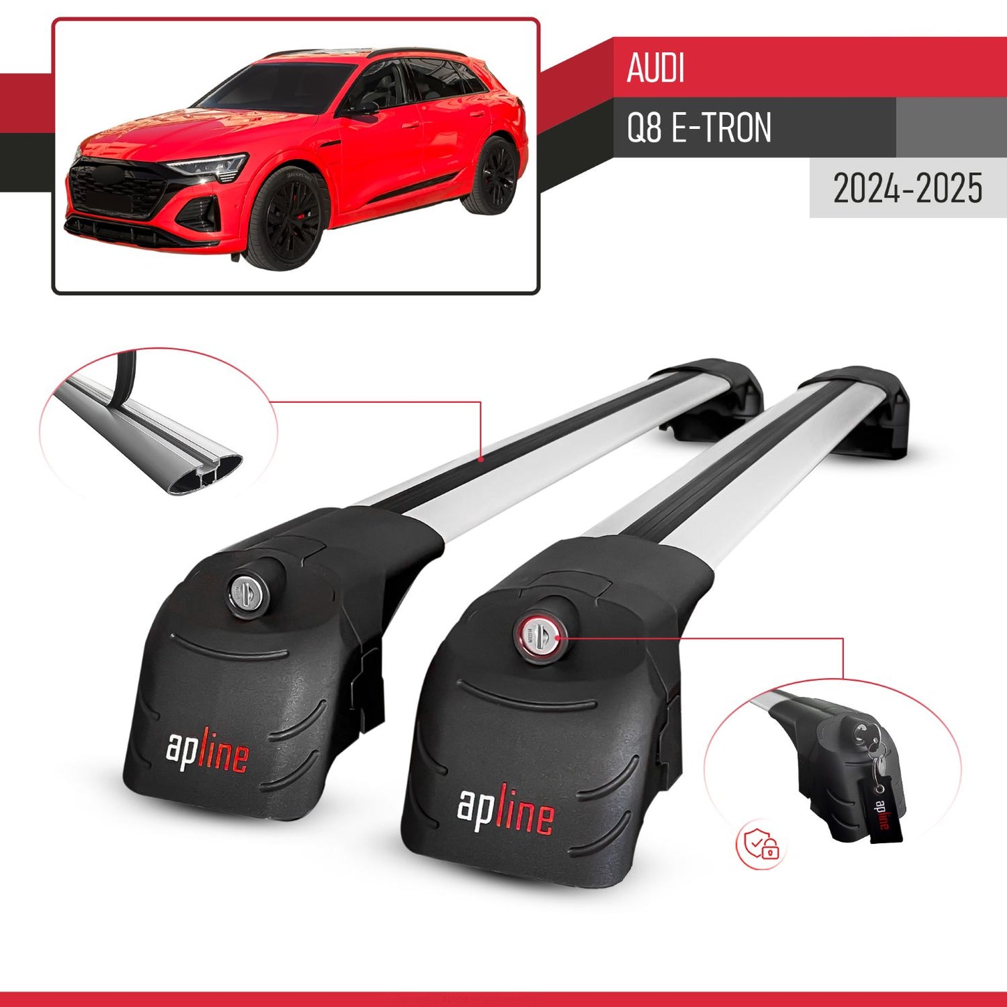Compatibile con Audi Q8 e-Tron 2024-2025 ACE-2 Barre Tetto Portapacchi Auto Barre Portatutto Grigo Alluminio 2 Barre