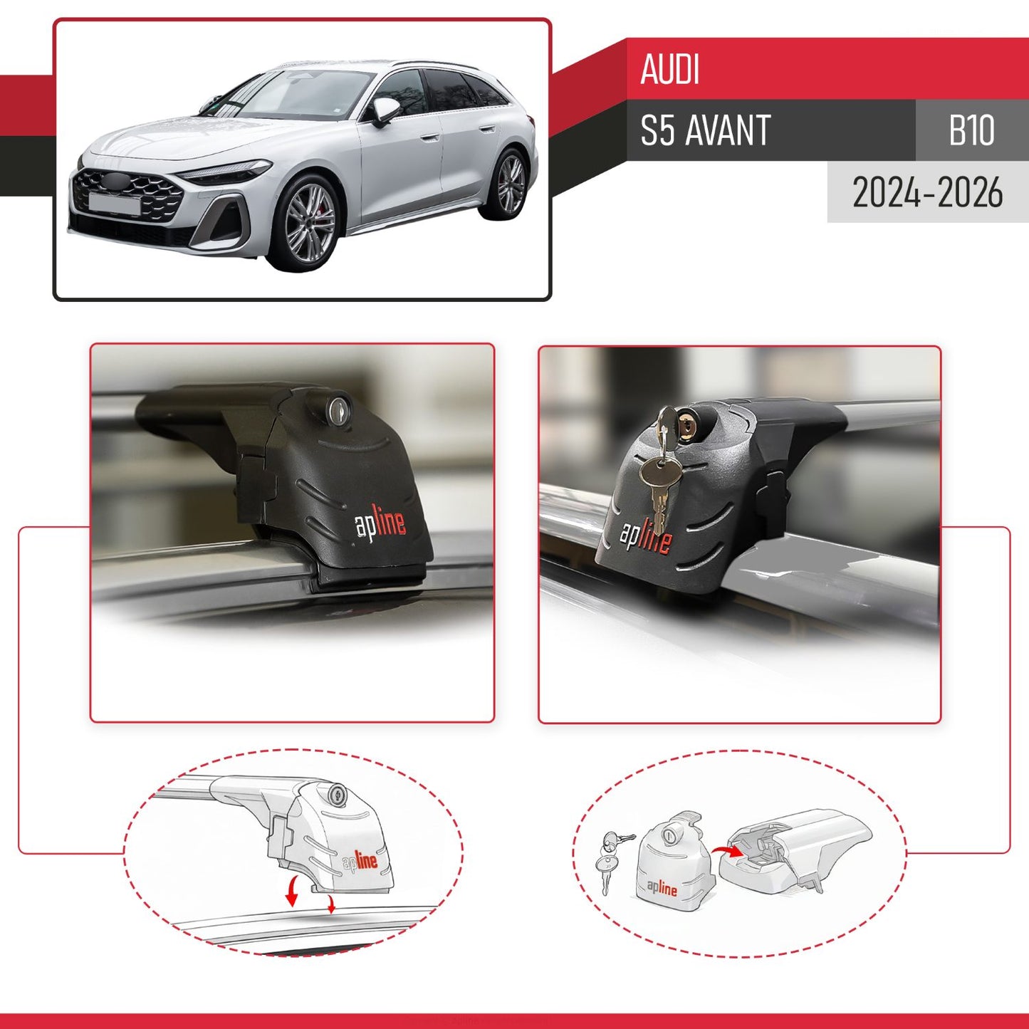 Compatibile con Audi S5 Avant 2024-2025 ACE-2 Barre Tetto Portapacchi Auto Barre Portatutto Grigo Alluminio 2 Barre