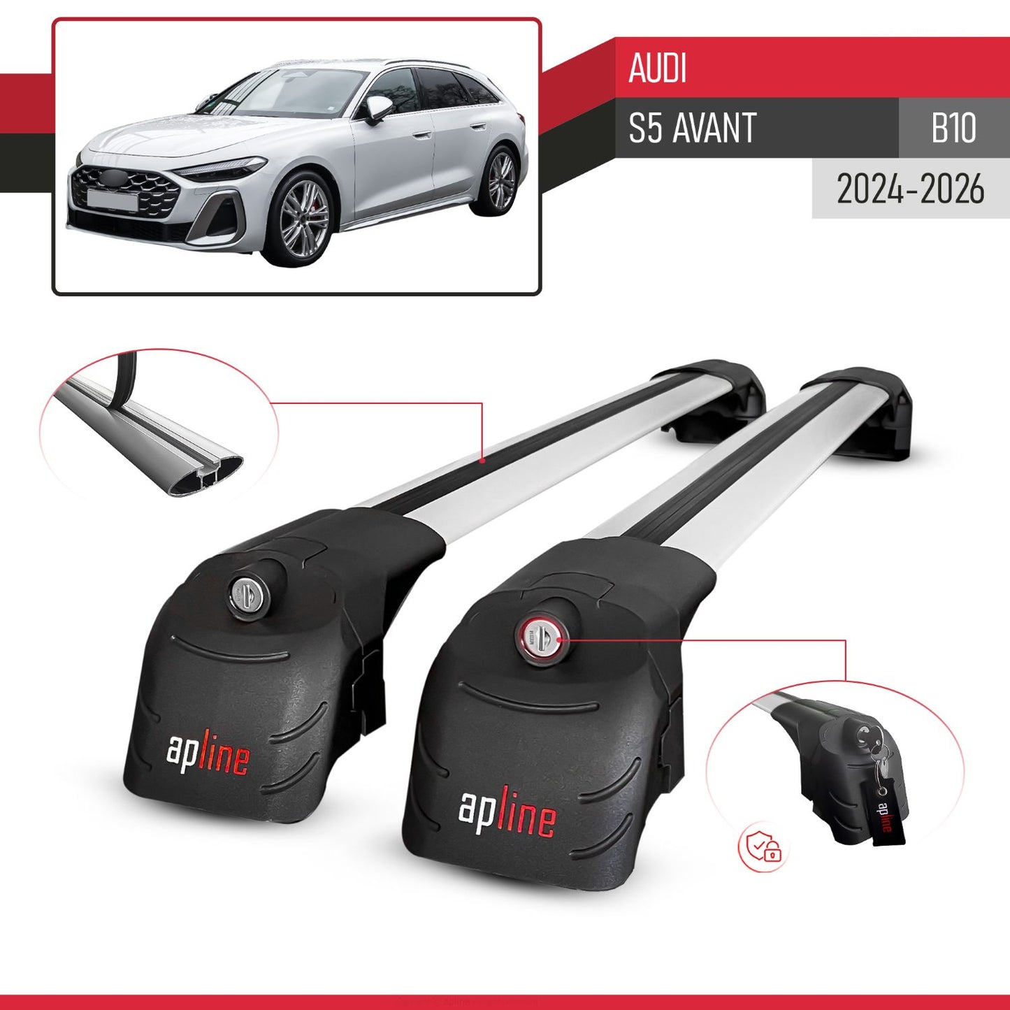Compatibile con Audi S5 Avant 2024-2025 ACE-2 Barre Tetto Portapacchi Auto Barre Portatutto Grigo Alluminio 2 Barre