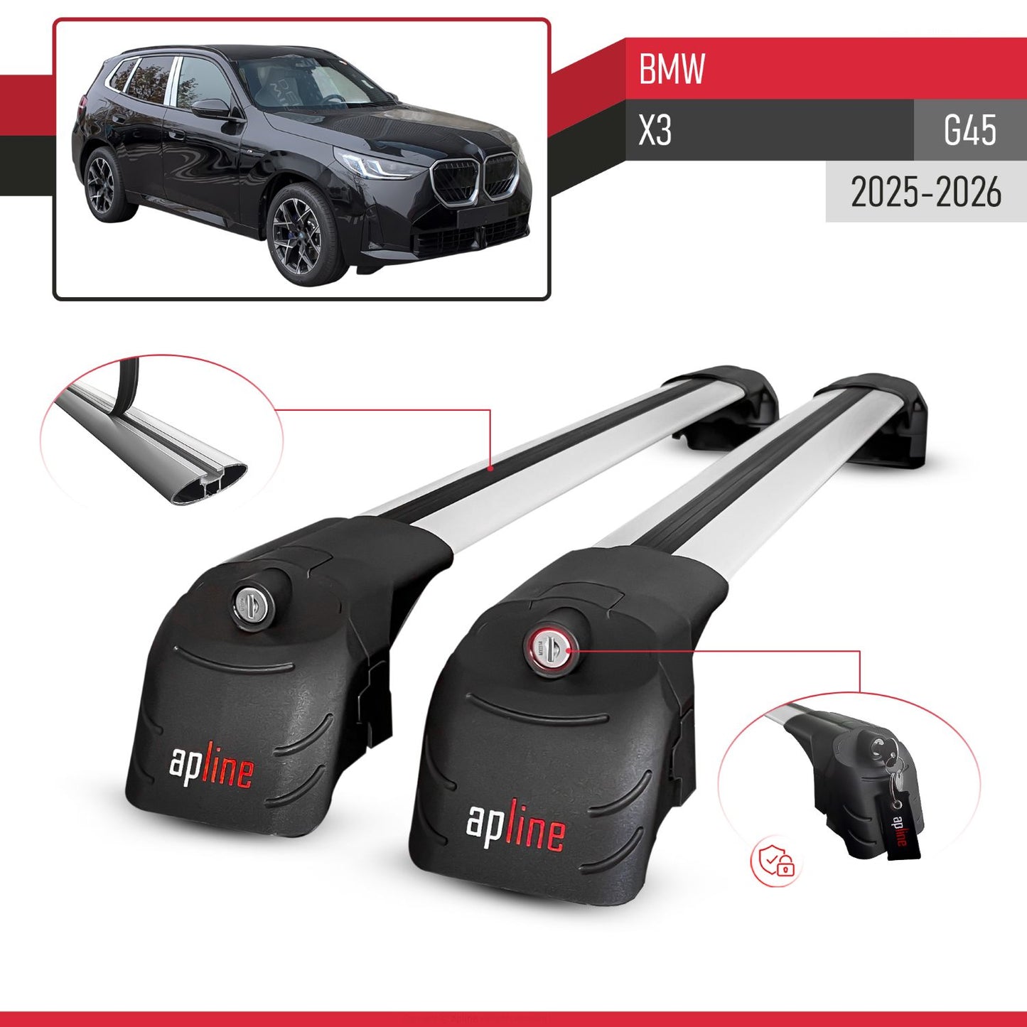 Compatibile con BMW X3 (G45) 2025 ACE-2 Barre Tetto Portapacchi Auto Barre Portatutto Grigo Alluminio 2 Barre