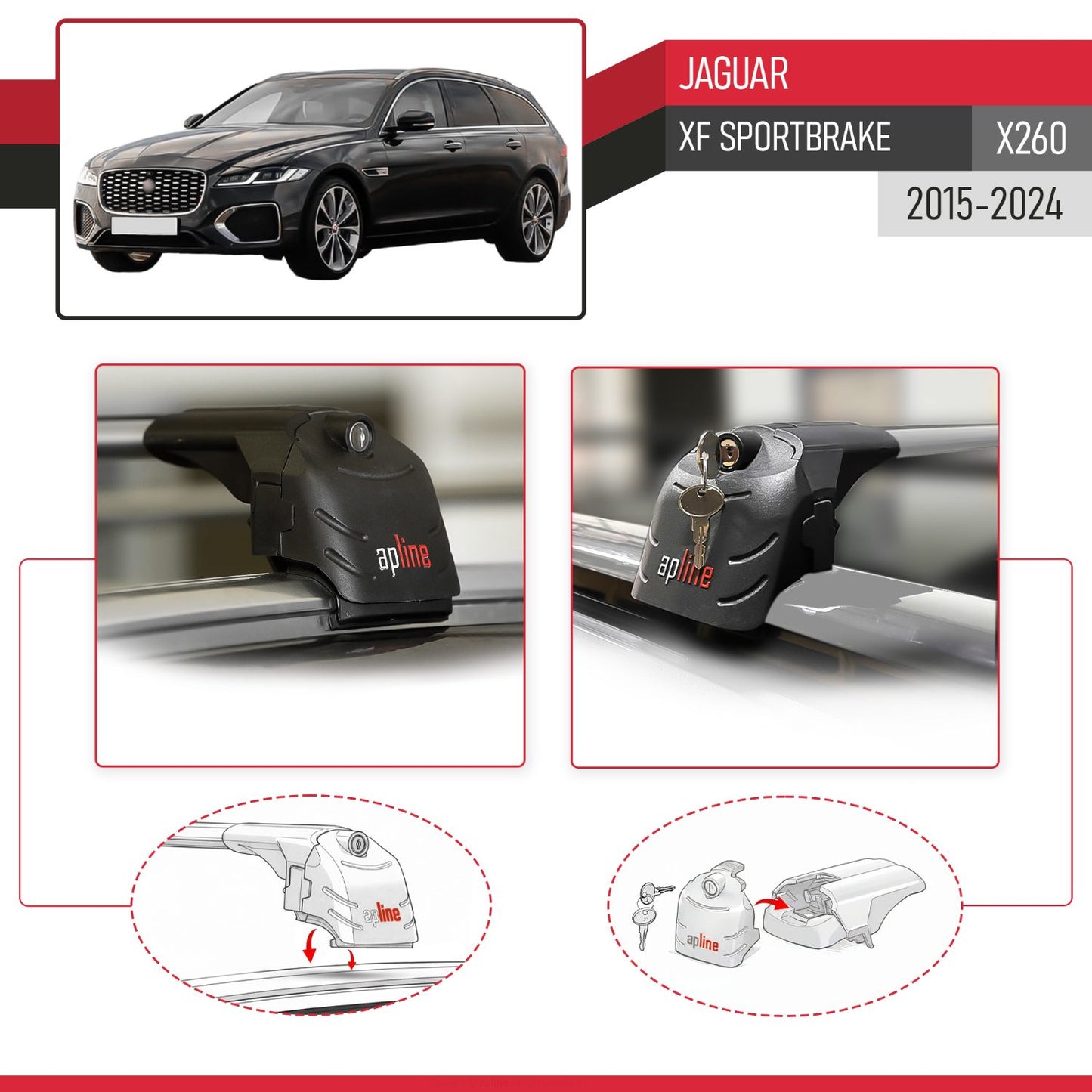Compatibile con Jaguar XF Sportbrake 2015-2025 ACE-2 Barre Tetto Portapacchi Auto Barre Portatutto Grigo Alluminio 2 Barre