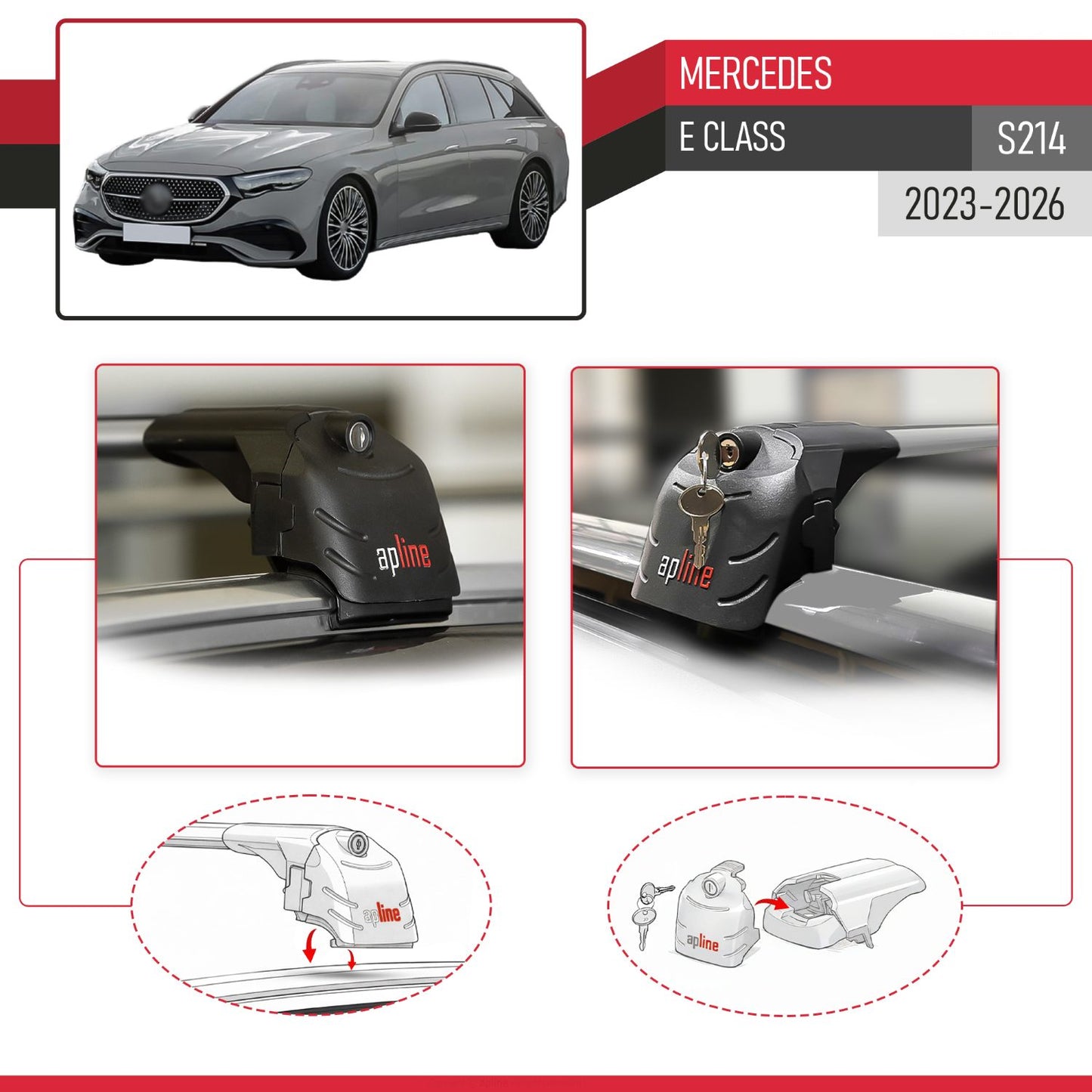 Compatibile con Mercedes E-Class Estate 2021-2025 ACE-2 Barre Tetto Portapacchi Auto Barre Portatutto Grigo Alluminio 2 Barre