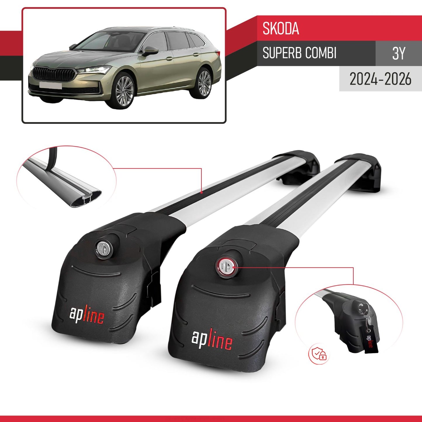 Compatibile con Skoda Superb Combi 2024-2025 ACE-2 Barre Tetto Portapacchi Auto Barre Portatutto Grigo Alluminio 2 Barre