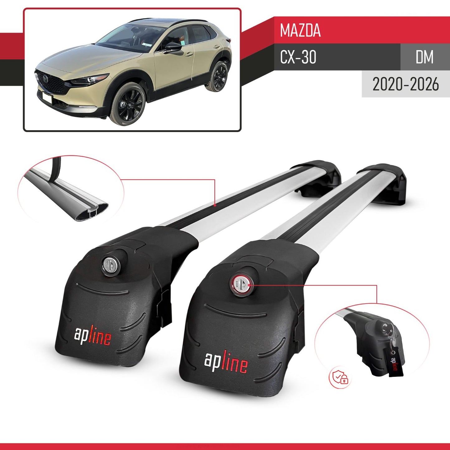 Compatibile con Mazda CX-30 2020-2025 ACE-2 Barre Tetto Portapacchi Auto Barre Portatutto Grigo Alluminio 2 Barre