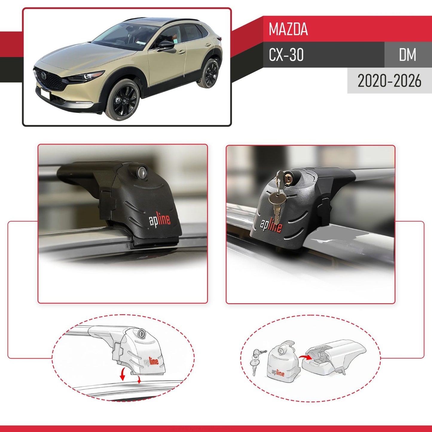 Compatibile con Mazda CX-30 2020-2025 ACE-2 Barre Tetto Portapacchi Auto Barre Portatutto Grigo Alluminio 2 Barre