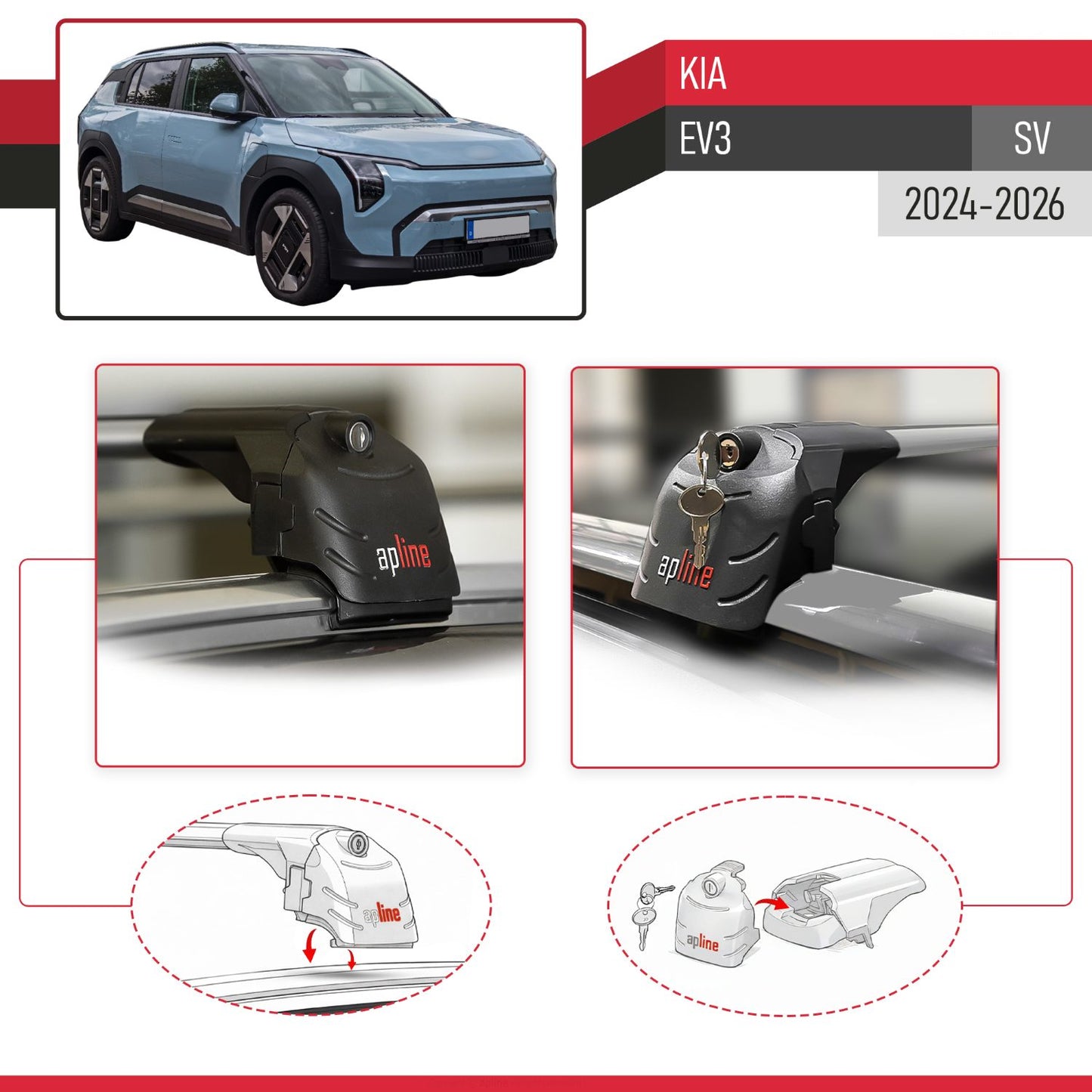Compatibile con Kia EV3 2024-2025 ACE-2 Barre Tetto Portapacchi Auto Barre Portatutto Grigo Alluminio 2 Barre