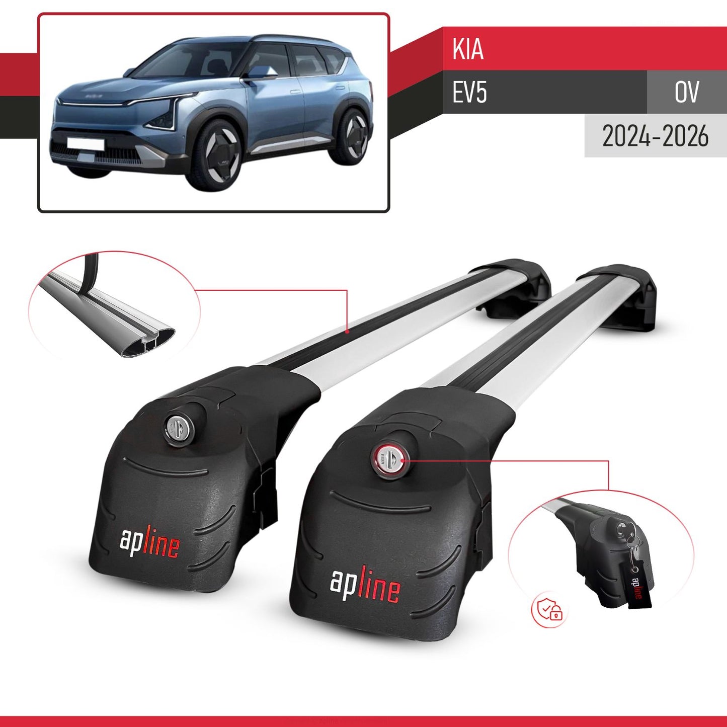 Compatibile con Kia EV5 2024-2025 ACE-2 Barre Tetto Portapacchi Auto Barre Portatutto Grigo Alluminio 2 Barre