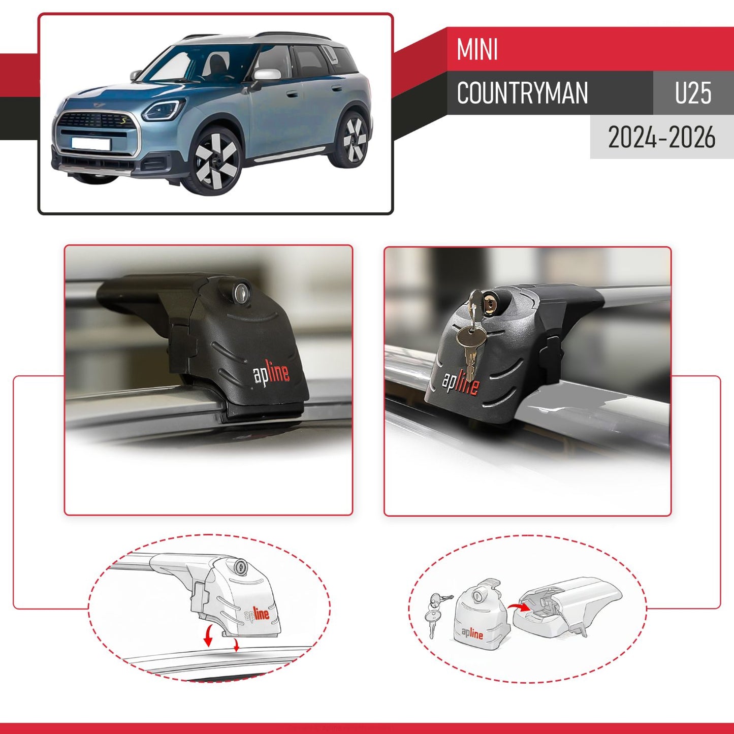 Compatibile con Mini Countryman 2024-2025 ACE-2 Barre Tetto Portapacchi Auto Barre Portatutto Grigo Alluminio 2 Barre