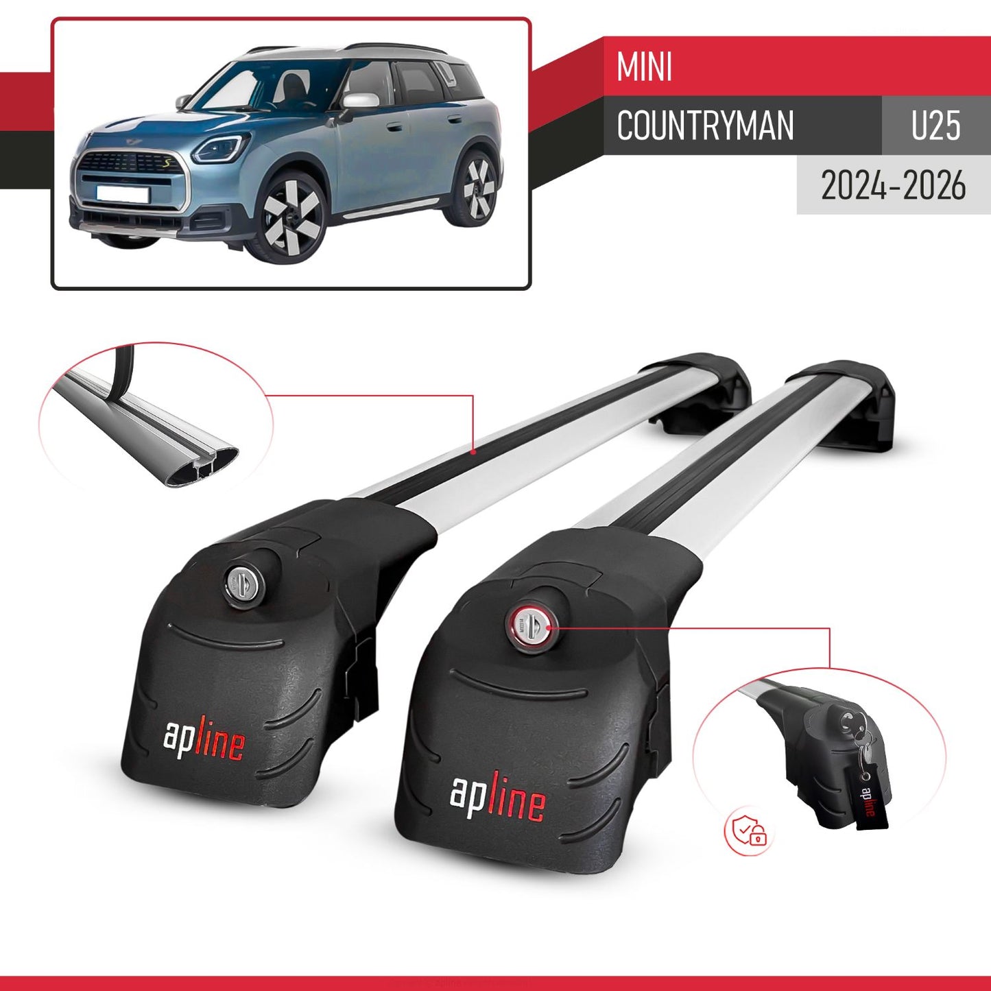 Compatibile con Mini Countryman 2024-2025 ACE-2 Barre Tetto Portapacchi Auto Barre Portatutto Grigo Alluminio 2 Barre