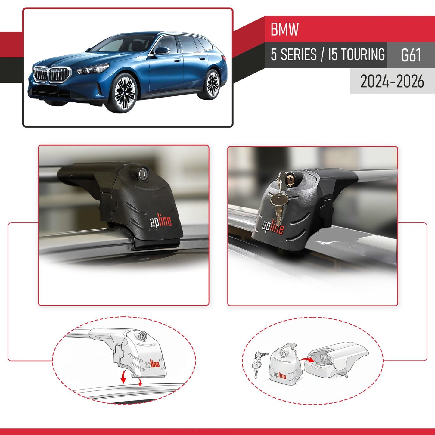 Compatibile con BMW 5 Series / i5 G61 Touring 2024-2025 ACE-2 Barre Tetto Portapacchi Auto Barre Portatutto Grigo Alluminio 2 Barre