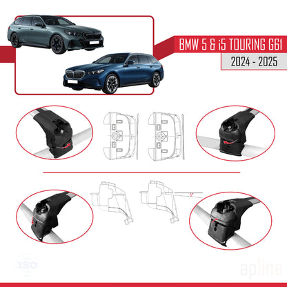 Compatible avec BMW 5 Series / i5 G61 Touring 2024-2025 ACE-2 Barres de Toit Railing Porte-Bagages de Voiture Gris Aluminium 2 Barres