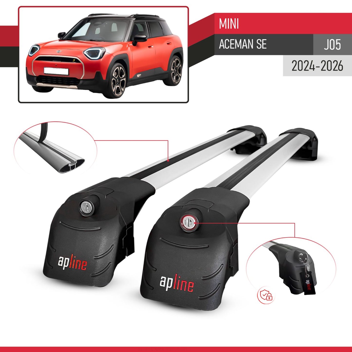 Compatibile con Mini Aceman SE 2024-2025 ACE-2 Barre Tetto Portapacchi Auto Barre Portatutto Grigo Alluminio 2 Barre