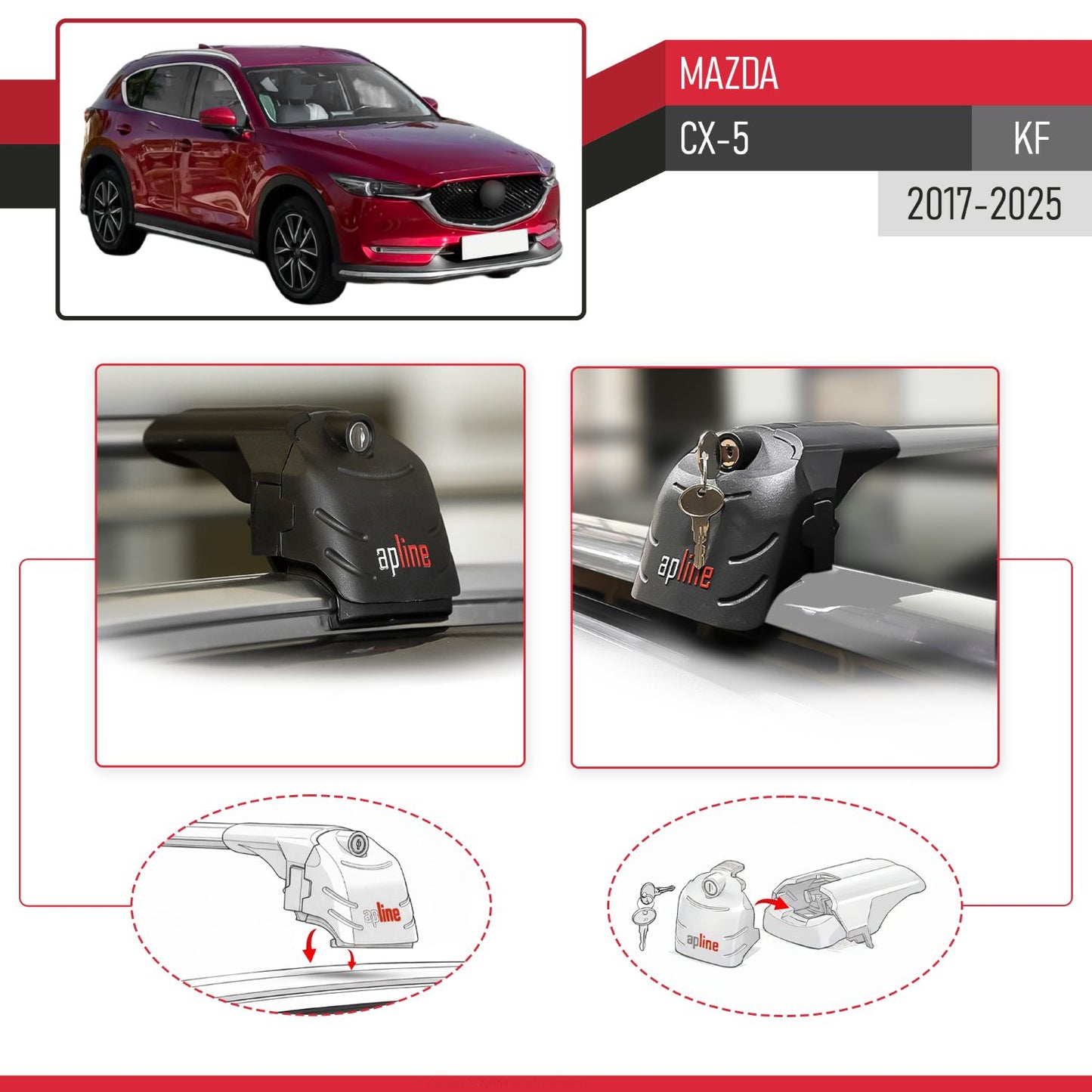 Compatibile con Mazda CX-5 2017-2025 ACE-2 Barre Tetto Portapacchi Auto Barre Portatutto Grigo Alluminio 2 Barre