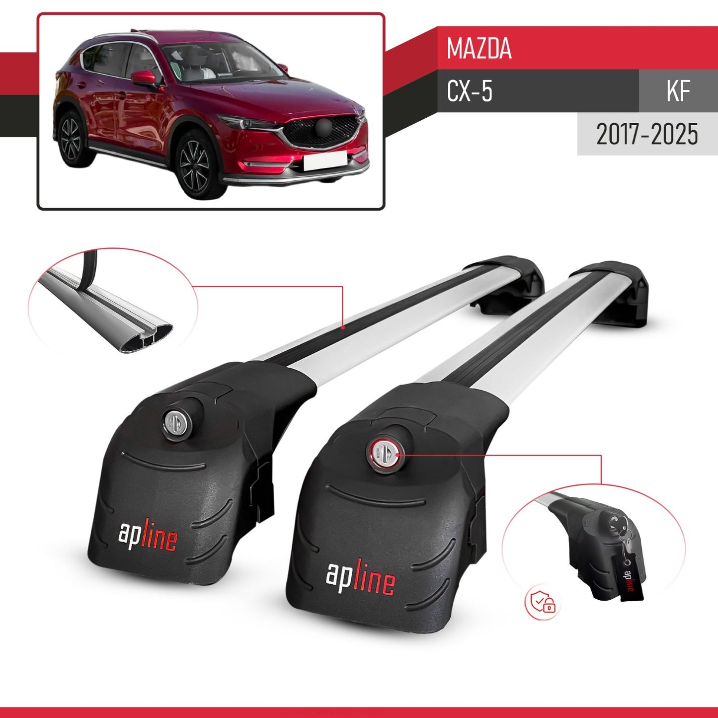 Compatibile con Mazda CX-5 2017-2025 ACE-2 Barre Tetto Portapacchi Auto Barre Portatutto Grigo Alluminio 2 Barre