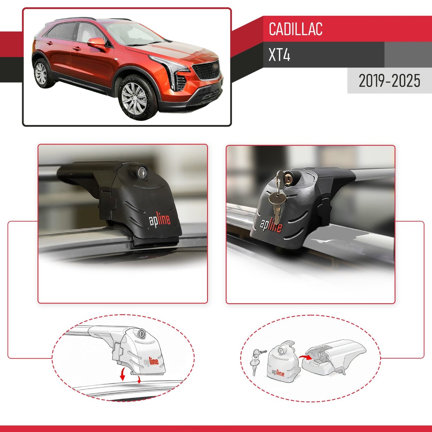 Compatibile con Cadillac XT4 2019-2025 ACE-2 Barre Tetto Portapacchi Auto Barre Portatutto Grigo Alluminio 2 Barre