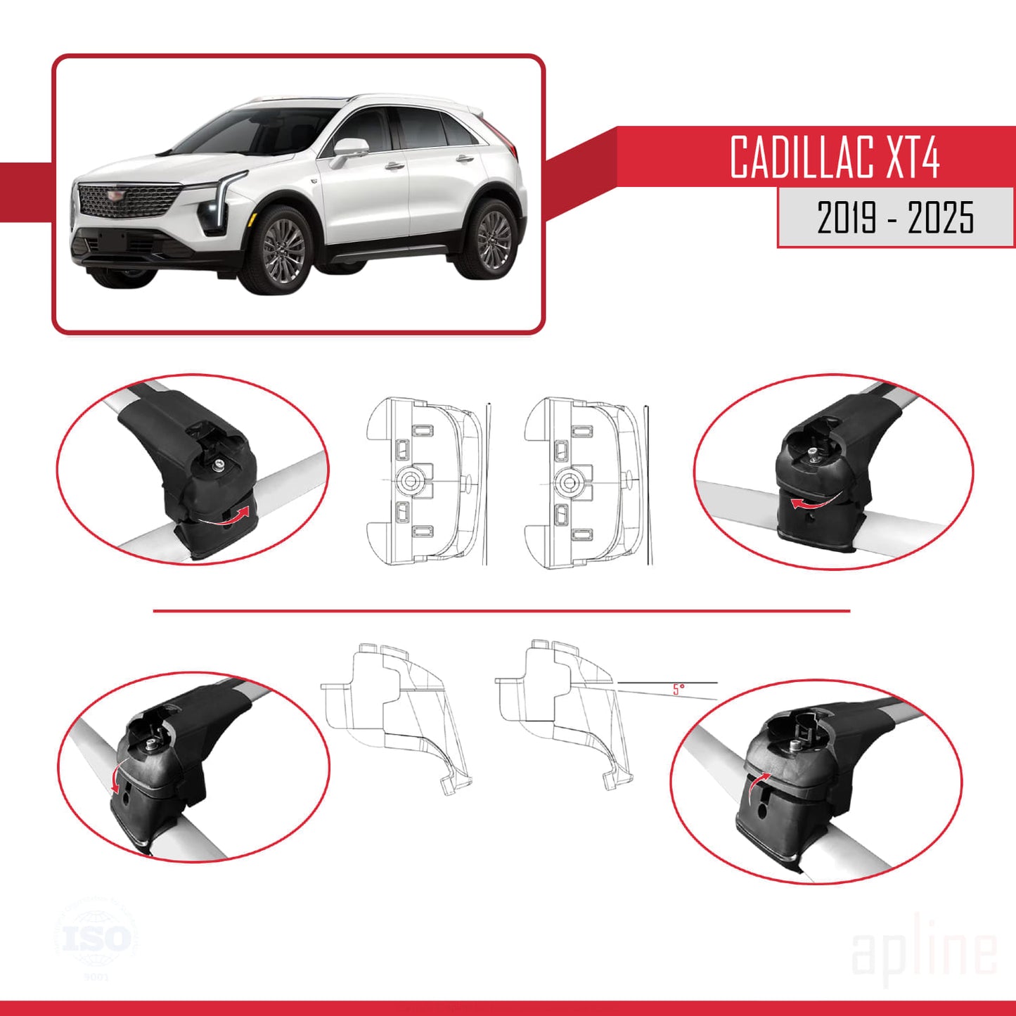 Compatibile con Cadillac XT4 2019-2025 ACE-2 Barre portatutto per auto Portapacchi in alluminio grigio 2 barre