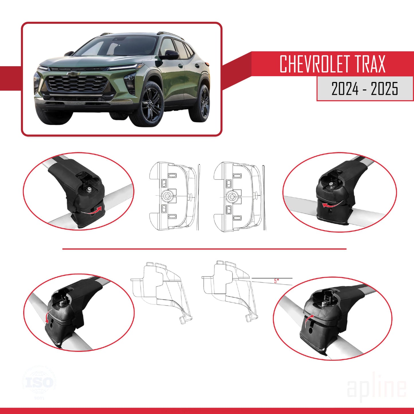 Kompatibel mit Chevrolet Trax 2024-2025 ACE-2 Dachgepäckträger, Reling, Gepäckträger, graues Aluminium, 2 Stangen