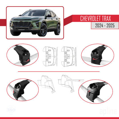 Kompatibel mit Chevrolet Trax 2024-2025 ACE-2 Dachgepäckträger, Reling, Gepäckträger, graues Aluminium, 2 Stangen