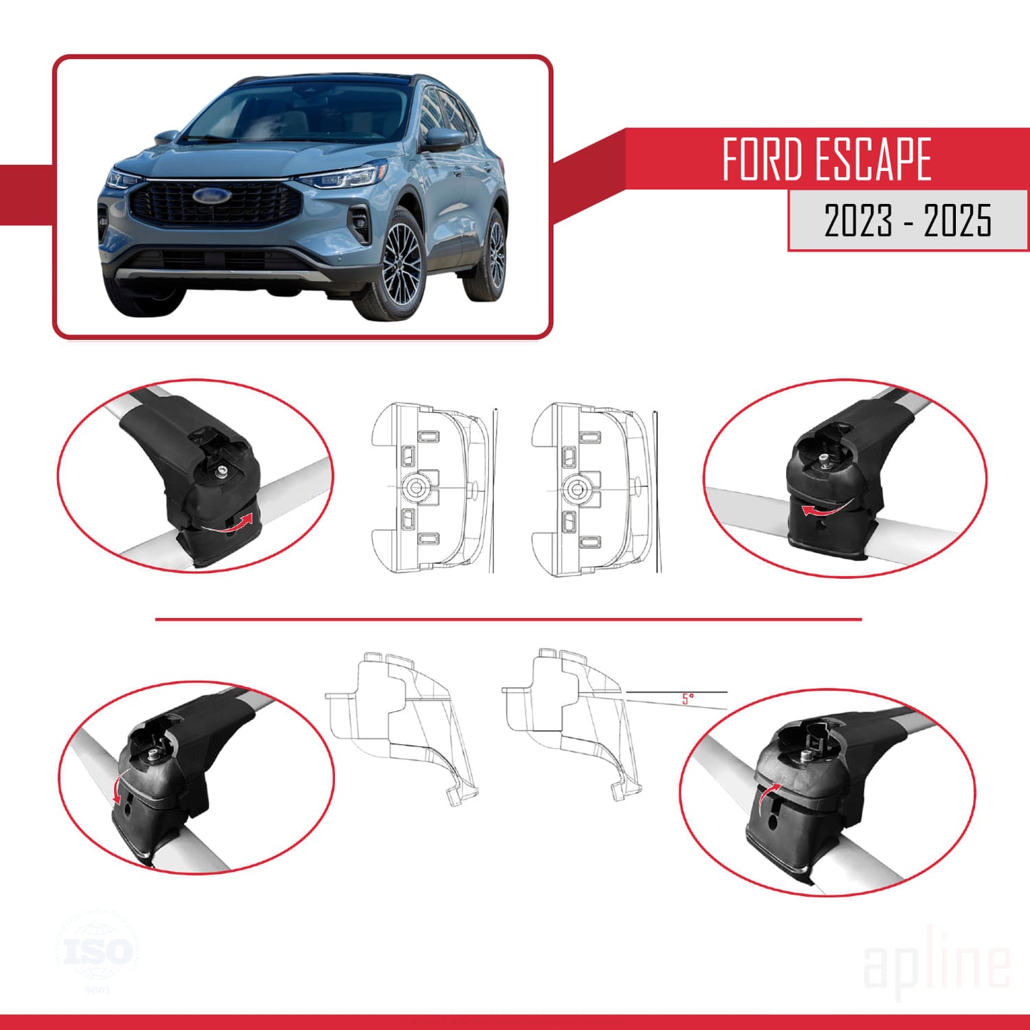 Compatibile con Ford Escape 2023-2025 ACE-2 Barre portatutto per auto Portapacchi in alluminio grigio 2 barre