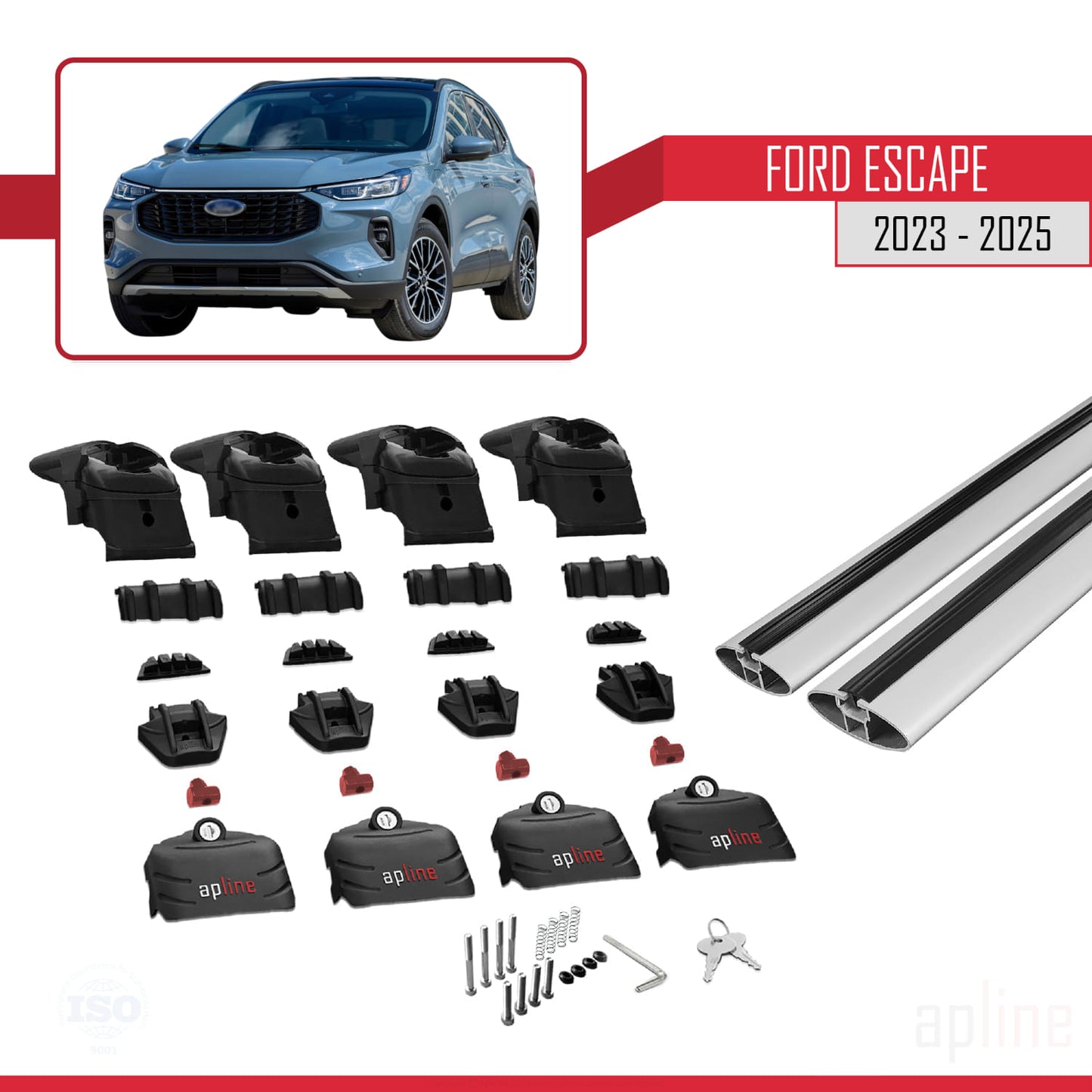 Compatibile con Ford Escape 2023-2025 ACE-2 Barre portatutto per auto Portapacchi in alluminio grigio 2 barre