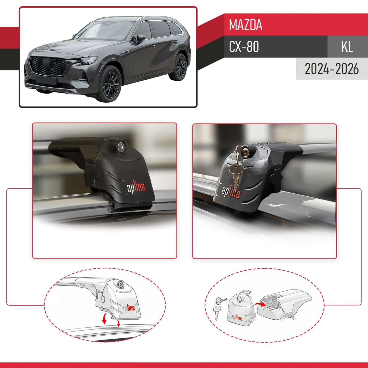 Compatibile con Mazda CX-80 2024-2025 ACE-2 Barre Tetto Portapacchi Auto Barre Portatutto Grigo Alluminio 2 Barre