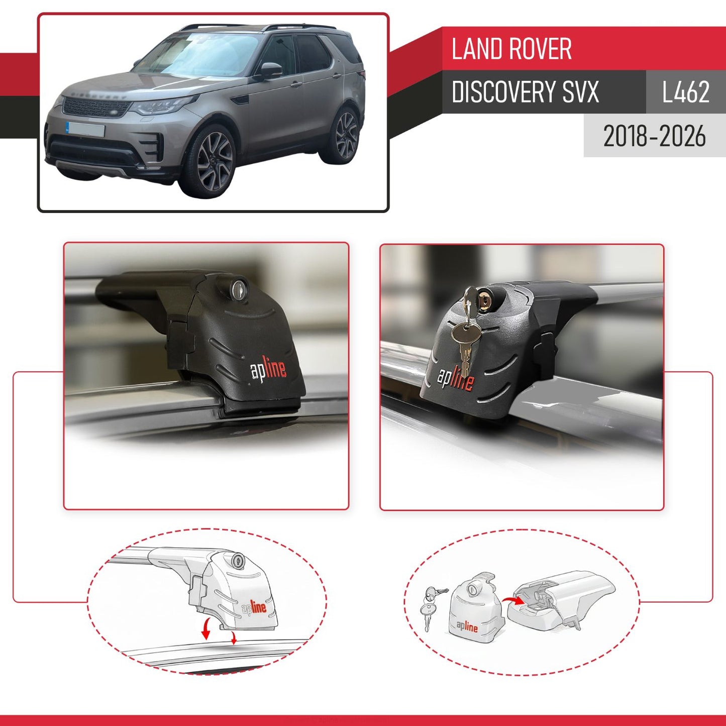 Compatible with Land Rover Discovery SVX 2018-2025 ACE-2 Car Roof Rack Cross Bar Grey Aluminium 2 Bars